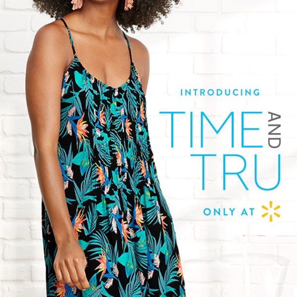 Time and Tru sz Small Women's Vibrant Tropical Dress with Adjustable Straps